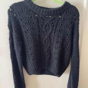 Lira black open-knit cable sweater | slouchy/cropped fit | Women’s M
